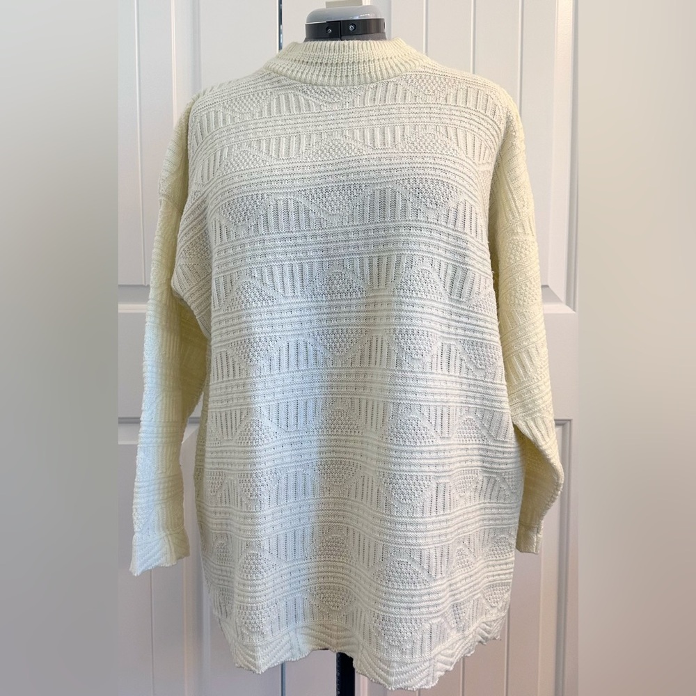 Vintage 80s Spunky Textured Knit Sweater Cream Made in USA Oversized One Size